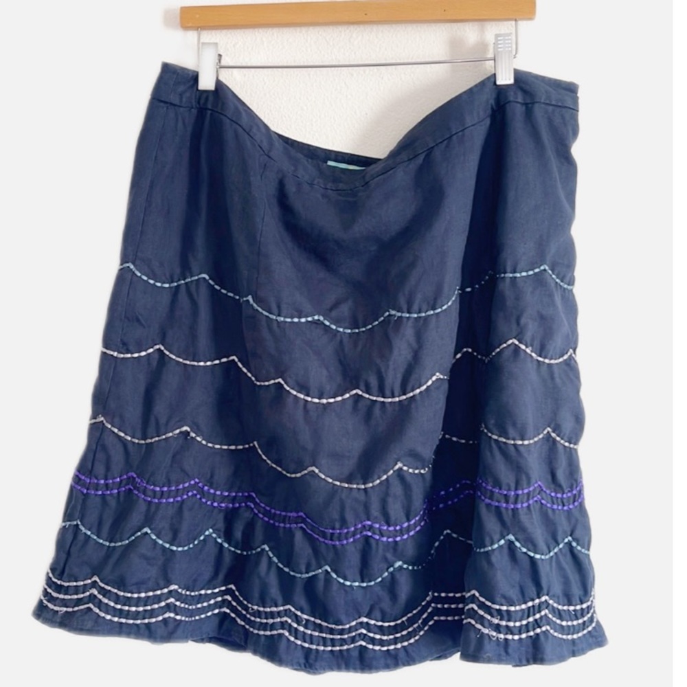 Boden Navy A-Line Skirt with Scalloped Embroidery